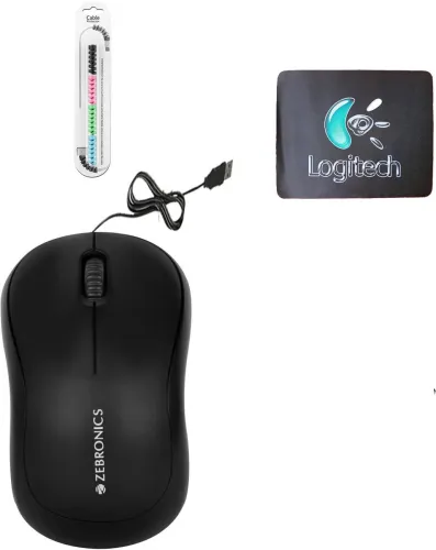 Image of Zebronics Wired Mouse Combo – Mousepad & Cable Protector 