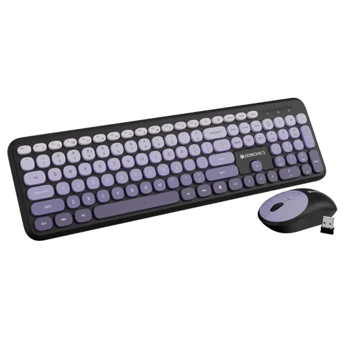 Image of Zebronics Wireless Keyboard & Mouse Combo, 106 UV-Coated Keys, ₹ Key, 13 Multimedia Keys, Retractable Stand, 4 Button Mo