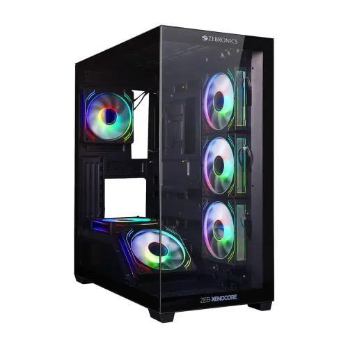 Image of Zebronics Premium Gaming Case, Mid-Tower, EATX, ATX, Upto 360mm AIO Support, 6 ARGB Fans with 2 Reverse Blade Fans, Type