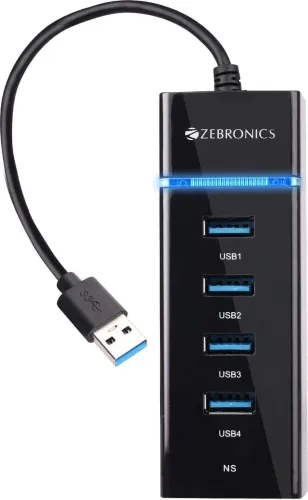 Image of ZEBRONICS ZEB-300HB 4-Port USB 3.0 Hub Overview The Zebronics ZEB-300HB is a compact, lightweight 4-in-1 USB