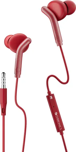 Image of ZEBRONICS ZEB-BRO, With In-Line MiC, 3.5mm Jack, 10mm drivers, Compatible for Phone/Tablet Wired Headset (Red, In the Ea