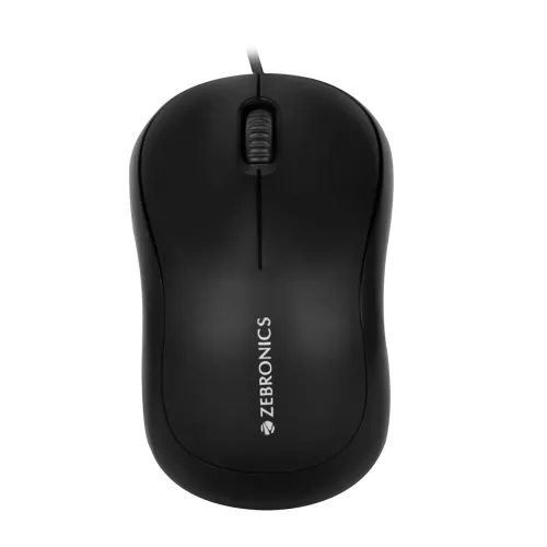 Image of Zebronics Zeb-Comfort Wired USB Mouse, 3-Button, 1000 DPI Optical Sensor, Plug & Play, for Windows/Mac, Black