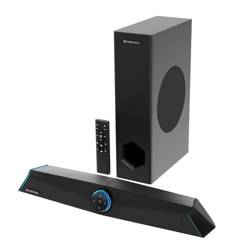 Image of ZEBRONICS Zeb Sonic BAR 100-120W RMS Soundbar with Subwoofer, RGB LED, HDMI ARC, BT v5.0, AUX, Type C + Dual 3.5mm Audio