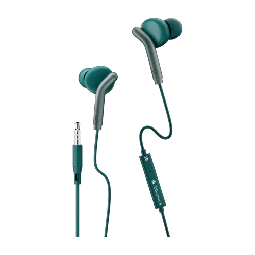 Image of ZEBRONICS ZEB-BRO, With In-Line MiC, 3.5mm Jack, 10mm drivers, Compatible for Phone/Tablet Wired Headset (Green, In the 