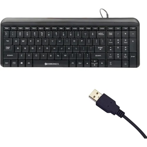 Image of ZEBRONICS Zeb-Glide USB Wired Multimedia Keyboard for PC/Laptop with Rupee Symbol Key, Plug & Play, Gold Plated USB Conn
