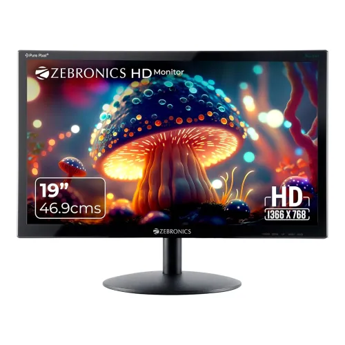 Image of ZEBRONICS Zeb-V19Hd 18.5 Inch (46.99 Cm) Led Monitor with Supporting Hdmi, Vga Input, Hd 1366 X 768 Pixels, 16.7M Colors