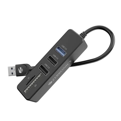 Image of ZEBRONICS 250HB Multiport HUB, 3 USB Ports, USB 3.0, SD Card Slot, mSD Card Slot, Transfer Speeds Upto 5 Gbps, Lightweig