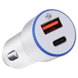 Zebronics 38 Watts Car Charger, Dual Output (USB + Type C), PPS Tech, Rapid Charge, Compact Design, for Smartphones, iPh