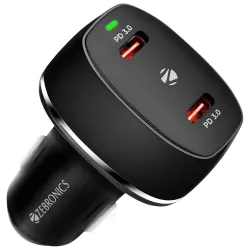 Zebronics 60W Dual Type C PD Port Car Charger with LED Indicator