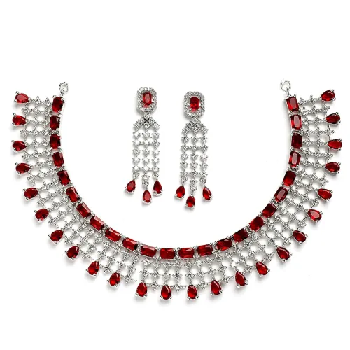 Image of ZENEME American Diamond Floral Choker Set