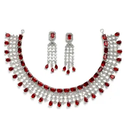 ZENEME American Diamond Floral Choker Set