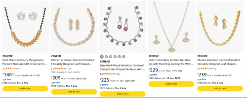 Image of ZENEME Necklace Earrings Jewellery Set upto 91% Discount