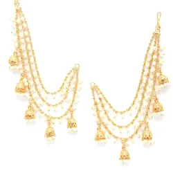 Zeneme Traditional Brass 18 K Gold Plated Long Chain Jhumki Earrings for Women & Girl