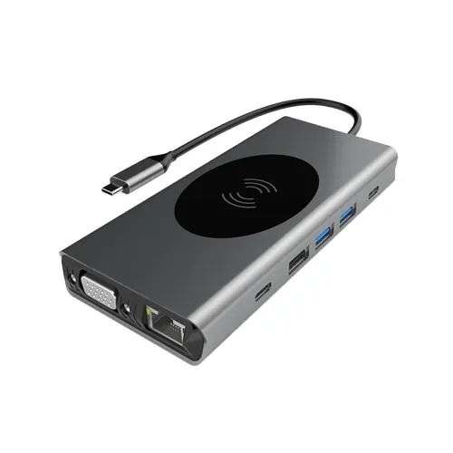 Image of ZEORGIA USB-C Docking Station with Wireless Charging Pad, 4K HDMI, VGA