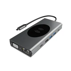 ZEORGIA USB-C Docking Station with Wireless Charging Pad, 4K HDMI, VGA