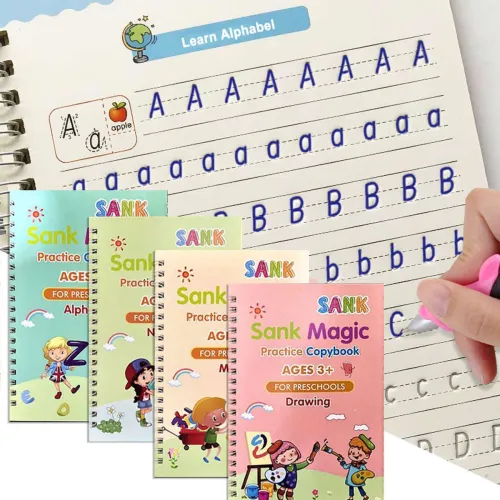 Image of ZEQTOS Magic practice copy book for preschool child 4Book+10Refills (Multicolor)