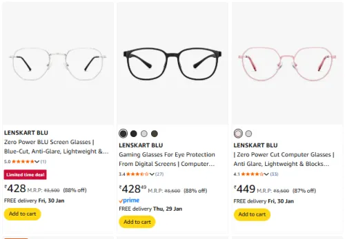 Image of Zero Power BLU Screen Glasses @ Starting ₹428