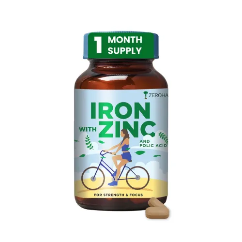 Image of ZEROHARM Iron, Zinc, Folic Acid & Vitamin B12 Tablets | Curry Leaves, Guava, Acerola Cherry | Boosts Hemoglobin Levels