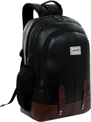 Image of ZERUS Medium 28 L Laptop Backpack Trendy PU Leather Backpack for Men Women Durable Office School College & Travel (Black