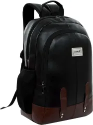 ZERUS Medium 28 L Laptop Backpack Trendy PU Leather Backpack for Men Women Durable Office School College & Travel (Black