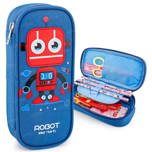 Image of Zest 4 Toyz Expandable Blue Robot Pencil Case | Pencil Pouch for Boys & Students