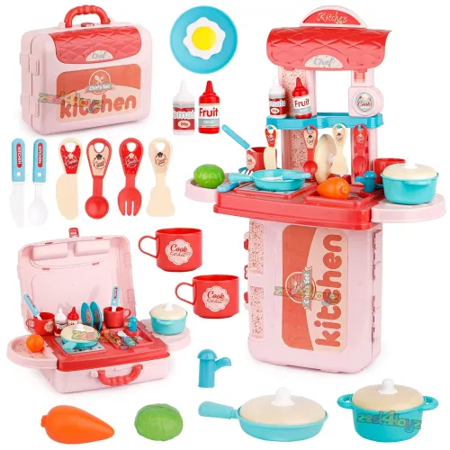 Image of Zest 4 Toyz Kitchen Set for Girls 3-in-1 Portable Suitcase Toy Kitchen Cooking Set with Pots Utensils & Food Toy for Kid