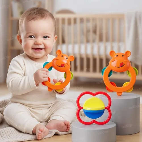 Image of Zest 4 Toyz Rattles Toys for New Born Babies Pack of 2 Colorful Attractive Plastic Non Toxic Shake & Grab Rattle Set for
