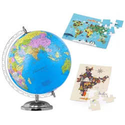 zest 4 toyz Globe For Kids, STEM STEAM Educational World Globe Chrome With 2 Pcs Puzzle Map For Kids/Political Globe/Off