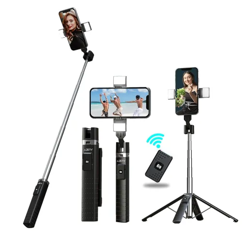 Image of Zety S30 Selfie Stick Tripod with LED Light and Bluetooth Remote