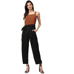 Zima Leto Women’s Brown & Black Polyester Top & Pant Co-Ord Set