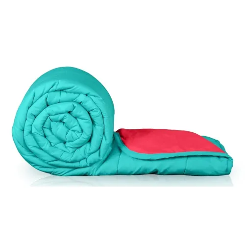 Image of Zinnia Ultra Soft Microfibre Reversible Comforter- Single 150 X 230 Cm, Red and Bright Aqua., 200 TC(Solid - Vibrant)