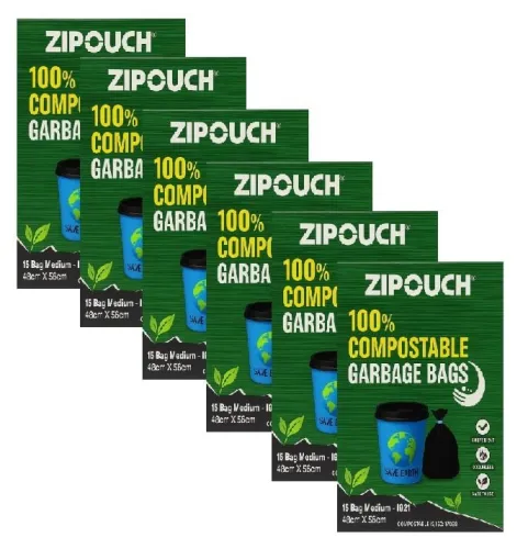 Image of ZIPOUCH Compostable Medium Garbage Bags 19x21 Inches - Pack of 75 (5 Packs of 15)