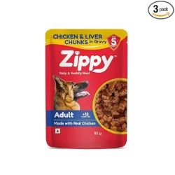 ZIPPY+12 Month Adult Dog Food Chicken & Liver Chunks, Po3