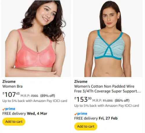 Image of Zivame Women's Bra Starting @ ₹107