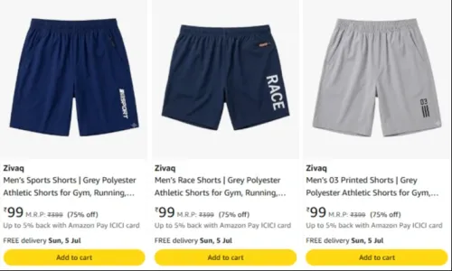 Image of Zivaq Men's Shorts Starting @ ₹99