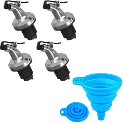 ZIVINI Oil Dispenser Caps (4) & Silicone Folding Funnel