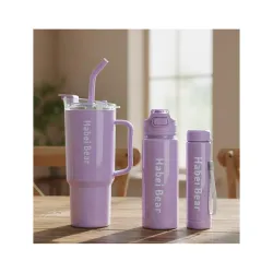 ZOCKRIX Insulated Tumbler Set, Purpule Or Blue,1200ml /800ml /300ml, Double Wall with Straw and Handle, Hot Cold Drinks 