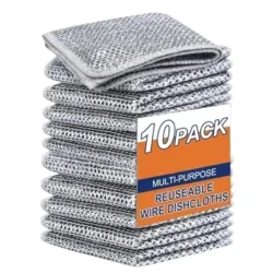 ZOIY (10 Pack Non-Scratch Dish Wash Cloth, Steel Wire Dish Cloth, Wire Dishwashing Rags Stainless Steel Scrubber Non-Scr