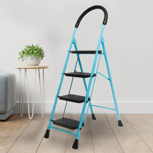 Image of ZOLMIX Premium Steel Foldable 4 Step Ladder (Blue)