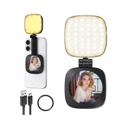 ZORBES Folding Phone Mirror Light, 5-Color Dimmable LED, USB Rechargeable