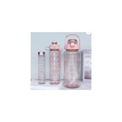 ZOREKI Set of 3 Transparent Water Bottle 2000ML, 900ML, 300ML with Motivational Time Marker |Leak Proof&Break-Proof | Be