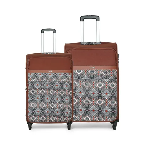 Image of ZOUK Avasa Himalayan Trails Polyester Soft 4 Spinner Wheel 360° Rotating Set of 2 Medium and Large (60+70 cm) Grey Troll