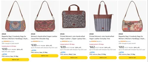 Image of Zouk Handbags at minimum 80% Discount