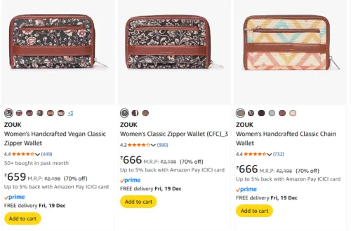 Image of ZOUK Women Handbag Minimum 70% Discount