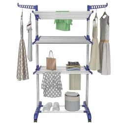 Zureni Cloth Drying Stand Foldable & Portable Heavy Duty Stainless Steel Clothes Dryer 3 Tier Rack with Double Pole and 