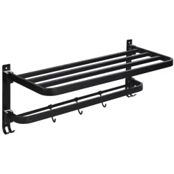 Zureni Folding Towel Rack for Bathroom Aluminium Wall Mount with Hanger Bar & Multipurpose Hooks Accessories and Fitting