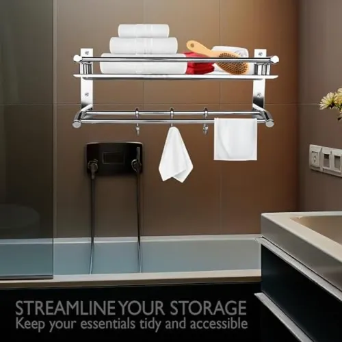 Image of Zureni Stainless Steel Folding Towel Rack with Hooks