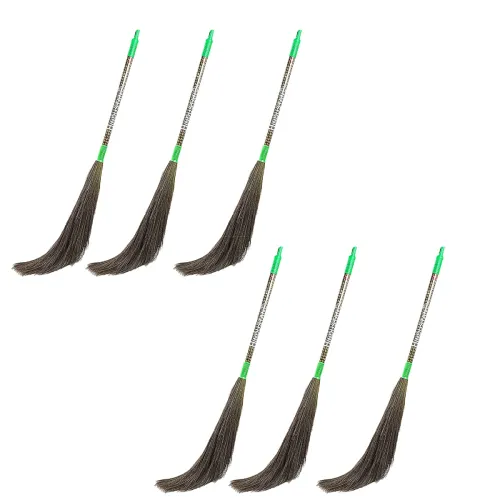 Image of Zureni ZN-BR-02 Cone Floor Broom with Natural Soft No Dust Grass Long Stick Jhadu for Home Pantry Office Cleaning (6 Pcs