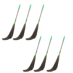 Zureni ZN-BR-02 Cone Floor Broom with Natural Soft No Dust Grass Long Stick Jhadu for Home Pantry Office Cleaning (6 Pcs