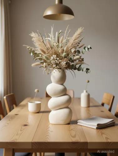 Image of Zynkraft Ceramic Stone Vase for Home Decor Large Ceramic Vase for Pampas Grass
